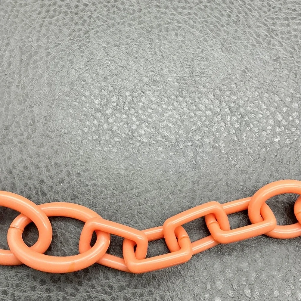J. Crew Necklace Chain Link Womens Coral Orange Resin Gold Tone Chunky Statement